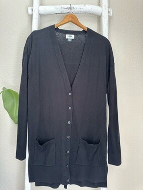 Old Navy - Black Button-Front Long Boyfriend Cardigan